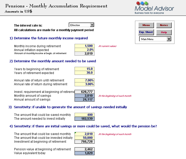 Pensions - Monthly Saving, Financial Calculator for Excel, Financial Advisor for Excel